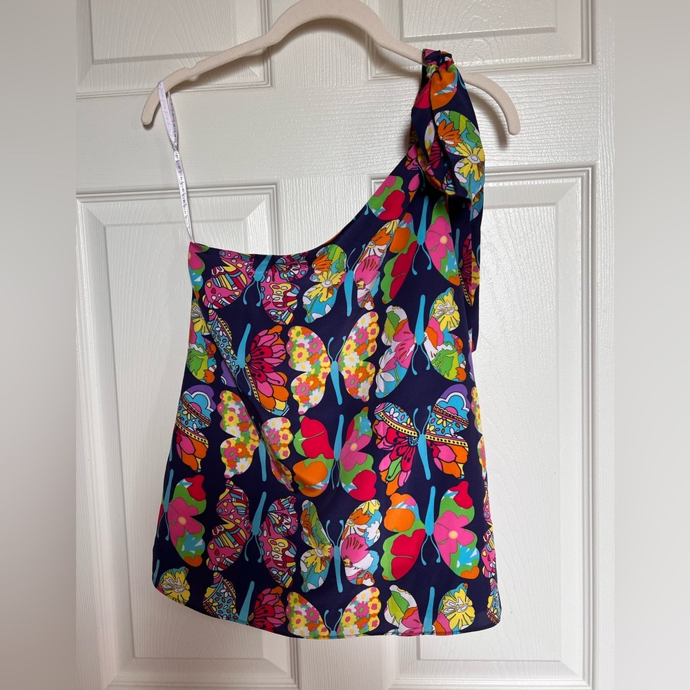 Lilly Pulitzer Silk One Shoulder Butterfly Top 🦋